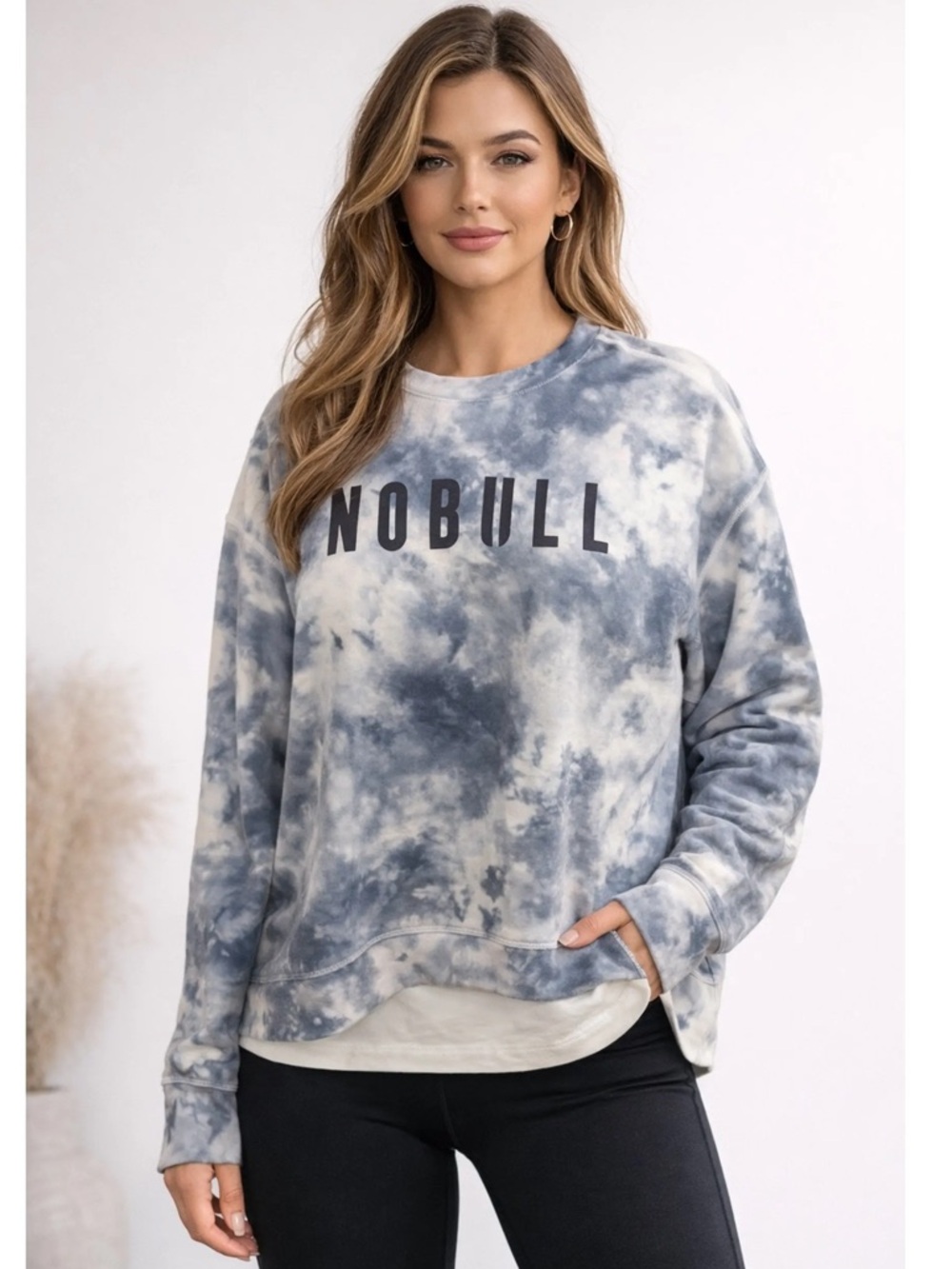 NoBull Tie Dye‎ Crewneck Performance Pullover Sweatshirt Blue Gray S